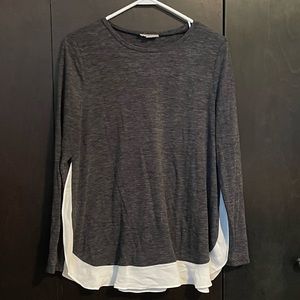 Loft Grey Blouse with Layered Appearance, L, Petite